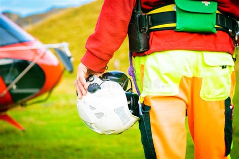 Paramedic Standing by His Helicopter Stock Image - Image of male, working: 85022405