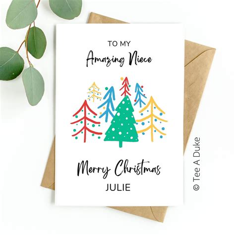 Christmas Card For Niece Colourful Trees Niece Christmas Card Etsy