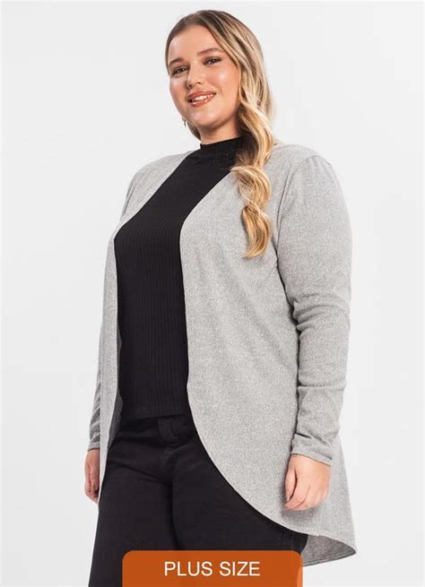 Cardigan Plus Alongado Infinita Cor Cinza Rovitex