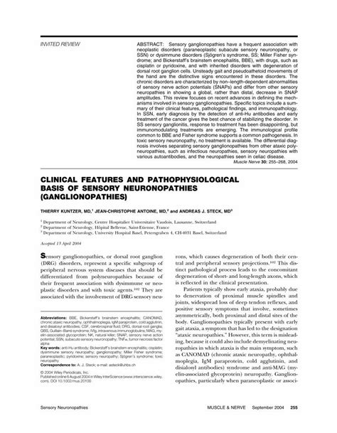 Pdf Clinical Features And Pathophysiological Basis Of Sensory Neuronopathies Ganglionopathies