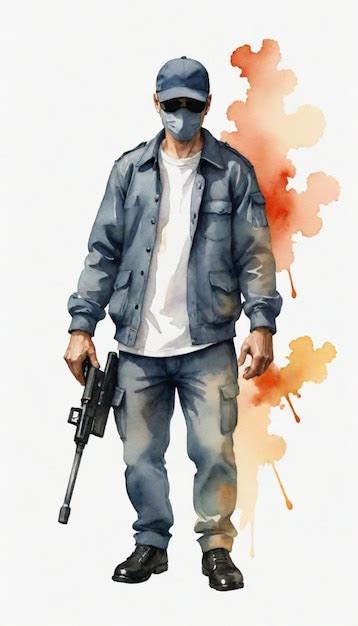 Un Dibujo De Un Hombre Con Un Arma En La Mano Vector Premium Generado