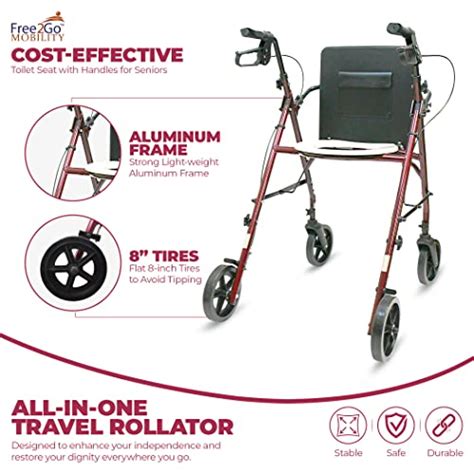 Free2Go Rollator Walker Raised Toilet Seat With Handles For Seniors