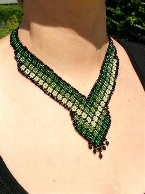 Beaded Bib Necklace Huichol Style Tribal Boho Seed Beads Etsy