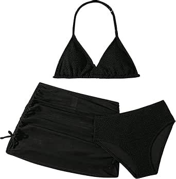 Amazon OYOANGLE Girl S Bikini Sets Textured Halter Triangle Piece Bathing Suit With Cover