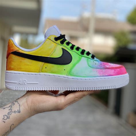 Nike Air Force One Custom Cartoon Dipinte A Mano Verde Acqua Giallo