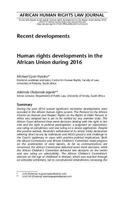 Pdf Recent Developments Human Rights Developments In The African