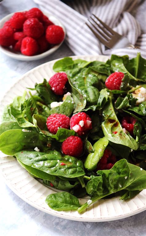 Simple Spinach Salad With Raspberries Goat Cheese And Balsamic