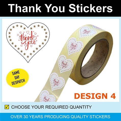 Design 4 Heart Shaped Thank You Sticker Etsy De