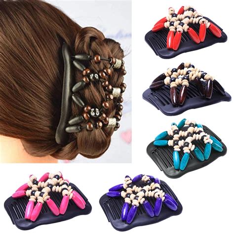 17 Styles Double Bead Hair Comb Retro Magic Hair Clip Elastic Beads Hairpin Stretchy Hair Combs