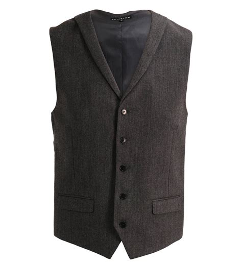 Gilet De Costume Tweed En Laine Sans Manche Col Cérémonie Briefing En Gris Foncé Pour Homme