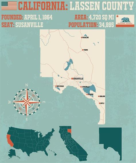 California: Lassen County Map Stock Vector - Illustration of counties ...