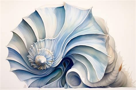 Premium Photo | Painting of a blue and white shell with a white background generative ai