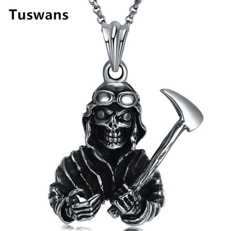 Mens Stainless Steel Necklace Titanium Steel Skeleton Skull Shape Necklaces Pendants Punk Rock