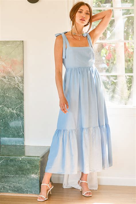 Light Blue Dress Tie Strap Maxi Dress Tiered Dress Lulus