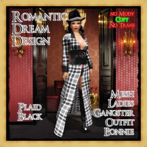 Second Life Marketplace - Mesh Ladies Gangster Outfit 'Bonnie' Plaid Black