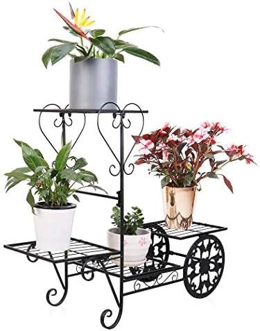 Unho Iron Plant Stand Tier Metal Garden Cart Flower Pot Display Rack