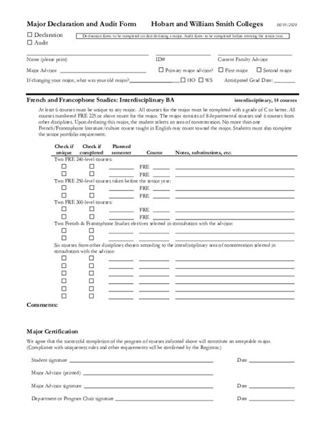 Fillable Online Hws Edu Offices Pdfmajor Declaration And Audit Form