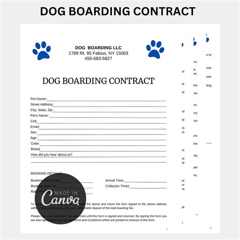 Dog Boarding Contract Template: Editable Service Agreement (canva, 8.5x11 Inches) - Etsy