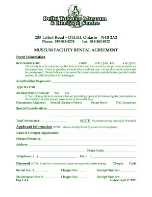 Fillable Online Rentals Museum Facility Rental Agreement Revised