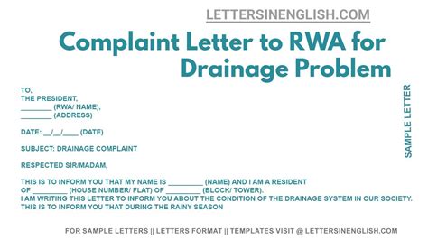 Complaint Letter To Rwa For Drainage Problem Drainage Complaint