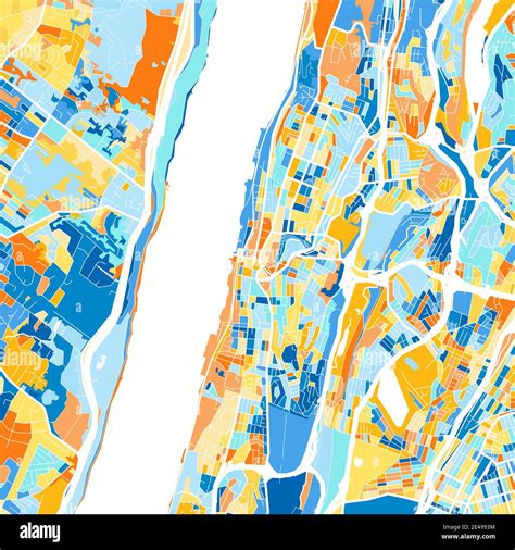 Color Art Map Of Yonkers New York Unitedstates In Blues And Oranges