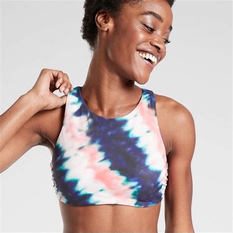 Athleta Swim Athleta Maldives Bra Cup Bikini Top High Neck Tie Dye