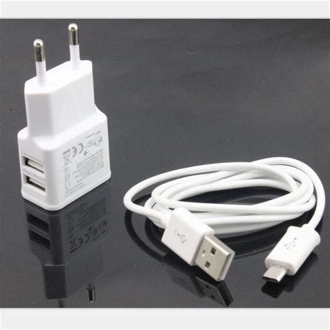 2pcs 1pc 5v 2a White Dual Usb Eu Plug Wall Charger 1pc Micro Usb Cable For Samsung Galaxy S3