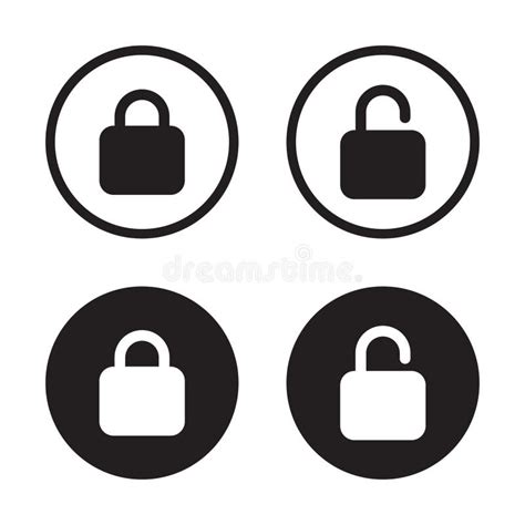 Lock And Unlock Shield Icon Set On Black Circle Safeguard Security