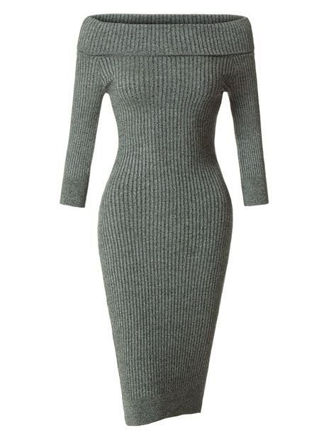 This Soft Ribbed Knit Foldover Off Shoulder Bodycon Sweater Dress Is