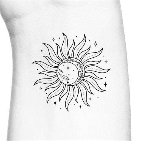 Floral Sparkling Sun And Moon Celestial Temporary Tattoo Etsy Sun Tattoo Designs Moon Star