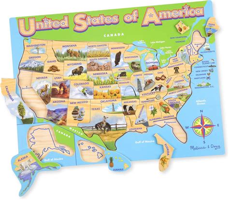 Melissa And Doug Usa Map Wooden Jigsaw Puzzle 45 Pcs