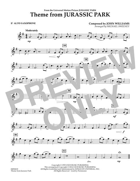 Theme From Jurassic Park Eb Alto Saxophone By Michael Sweeney Sheet Music For Concert Band At