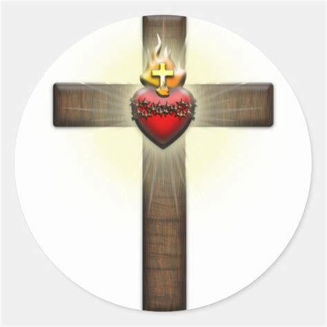 Sacred Heart Of Jesus Cross Round Sticker Zazzle