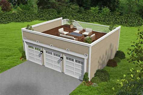 Contemporary 3 Car Garage With Rooftop Deck 68840VR Architectural