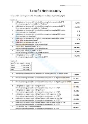 Free Printable Specific Heat Worksheet Answers Collection