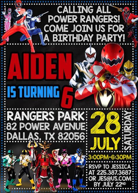 Power Rangers Birthday Party Invitation Personalized Digital