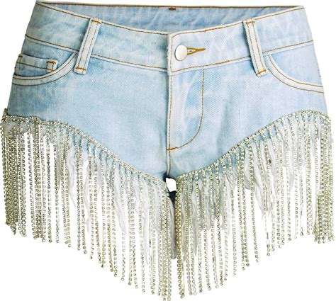 Ladies Fashion Personality Tassel Diamond Chain Design Denim Shorts