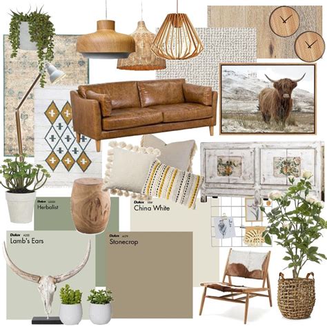 Modern Rustic Boho Living Room Interior Design Mood Board By