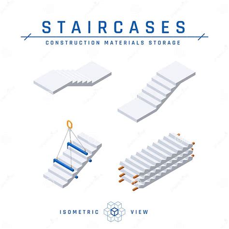 Staircases Top View Vector In Isometric Style Stock Vector