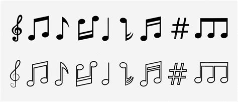 Conjunto De ícones De Notas Musicais Sinais De Teclas Musicais Ilustração Vetorial Vetor Premium