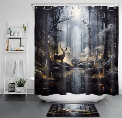 Enchanting Wilderness Misty Forest Elk Shower Curtain Set Transform