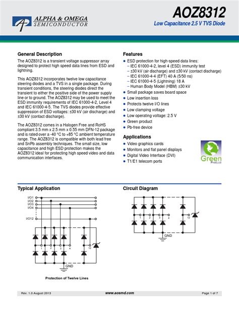 AOZ8312 Alpha Omega Semiconductors Diode Hoja De Datos Ficha