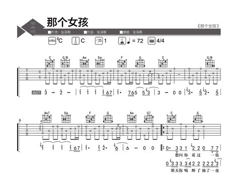 那个女孩吉他谱张泽熙c调原版精编弹唱六线谱吉他帮