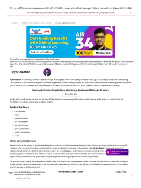 Hybridization - SP, Sp2, Sp3, Sp3d, Sp3d2 Hybridized Orbitals, Examples | PDF | Molecular ...