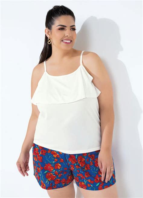 Blusa Off White Babado Plus Size Marguerite