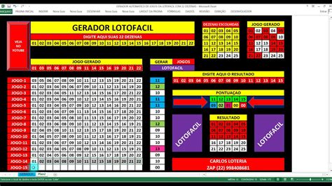 LOTOFACIL GERADOR AUTOMATICO 22 DEZENAS GRATIS YouTube