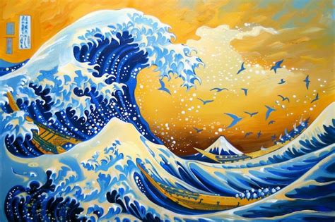 Premium Photo The Great Wave Off Kanagawa World Art Day Photo