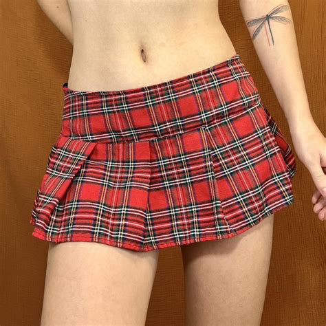 Y2k Red Plaid MICRO Micro Low Waisted Pleated Mini Depop