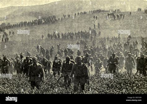 World War 1. German infantry advancing during pre-WW1 maneuvers. Ca ...