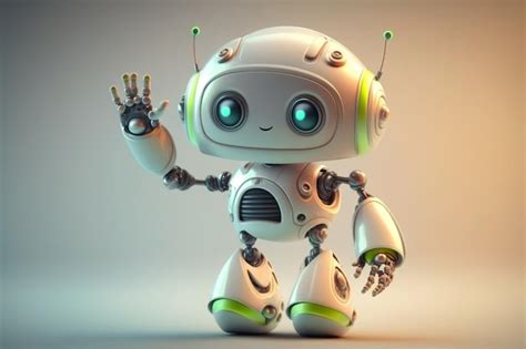 Foto De Cute Robot Agitando La Mano Con Una Sonrisa Sobre El Fondo